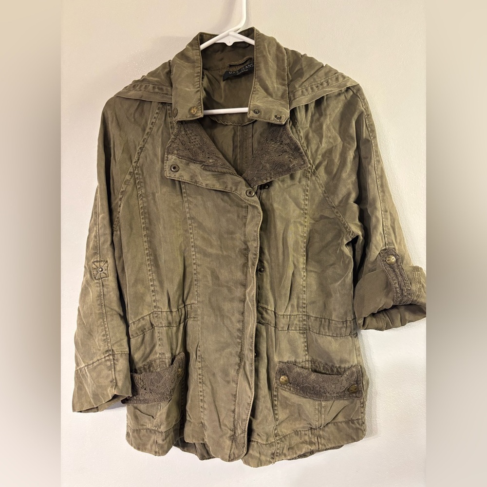 Max Jeans Green Utility Jacket Lightweight Cotton